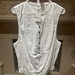 FREE PEOPLE Pintuck Sleeveless/Collarless Button-Front Bodysuit NWT, SZ Large